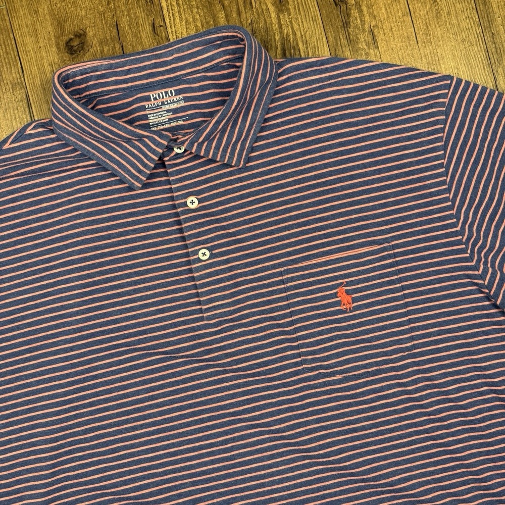 Polo Ralph Lauren Performance Polo Mens 2XB Purple Pink Striped Stretch Golf Big